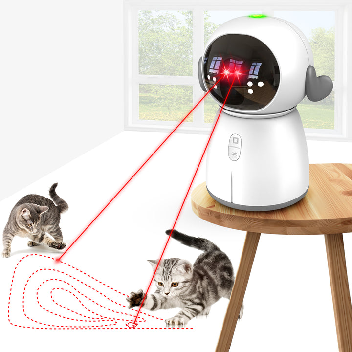 Double Laser Interactive Cat Toy – Auto-start, adjustable dual tracks, rechargeable design, perfect for indoor cats and dogs to beat boredom.