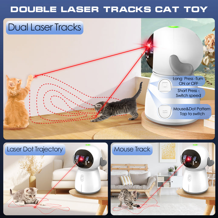 Double Laser Interactive Cat Toy – Auto-start, adjustable dual tracks, rechargeable design, perfect for indoor cats and dogs to beat boredom.