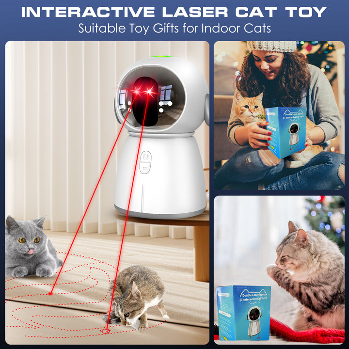 Double Laser Interactive Cat Toy – Auto-start, adjustable dual tracks, rechargeable design, perfect for indoor cats and dogs to beat boredom.