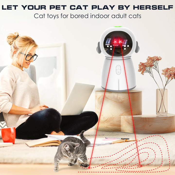 Double Laser Interactive Cat Toy – Auto-start, adjustable dual tracks, rechargeable design, perfect for indoor cats and dogs to beat boredom.