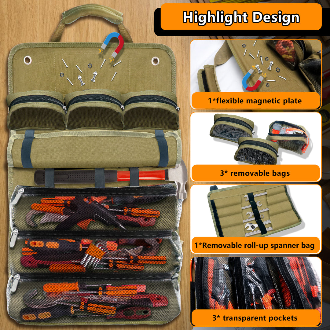 Heavy Duty Tool Roll – Durable Rolling Design with Removable Pockets