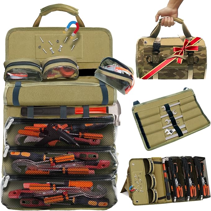 Heavy Duty Tool Roll – Durable Rolling Design with Removable Pockets